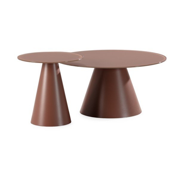 Hnedé okrúhle konferenčné stolíky v súprave 2 ks so sklenenou doskou ø 80 cm Vida – MOME-image-2