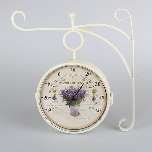 Biele nástenné kovové hodiny s teplomerom Dakls Lavender