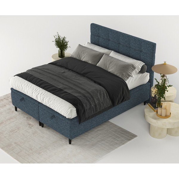 Tmavomodrá čalúnená dvojlôžková posteľ s úložným priestorom 180x200 cm Senses – Maison de Rêve-image-3