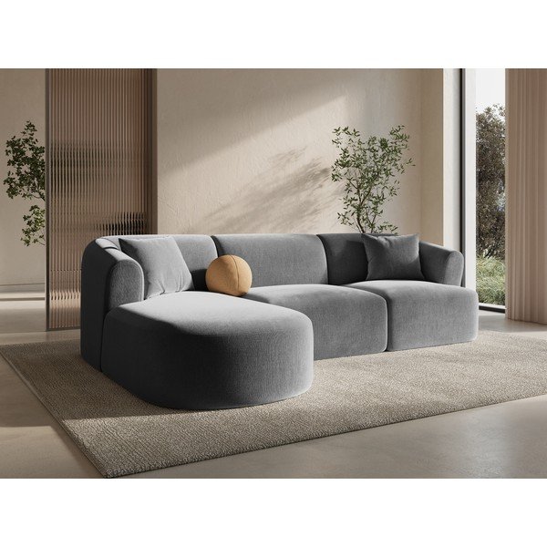 Svetlosivá zamatová rohová pohovka (ľavý roh/s leňoškou) Campi – Cosmopolitan Design-image-1