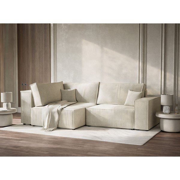 Krémová ženilková rozkladacia/s úložným priestorom rohová pohovka (ľavý roh/do L) Tonga – Maison de Rêve-image-4