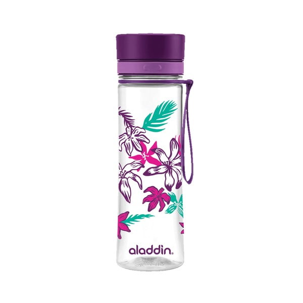 Fľaša na vodu s fialovým viečkom a potlačou Aladdin Aveo Bloom, 600 ml
