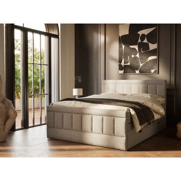 Sivá boxspring posteľ s úložným priestorom 180x200 cm Caya – Maison de Rêve-image-1