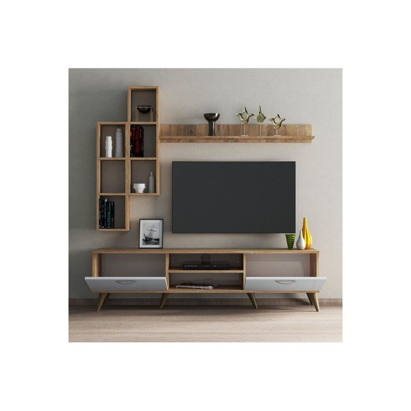 Biela/prírodná TV súprava v dekore borovice 180x48 cm Veronica - Kalune Design-image-3