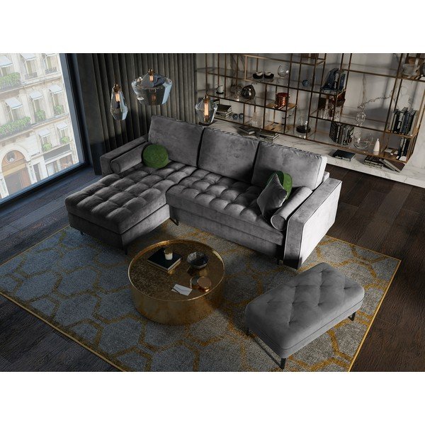 Tmavosivá zamatová rozkladacia rohová pohovka Milo Casa Santo, ľavý roh-image-1