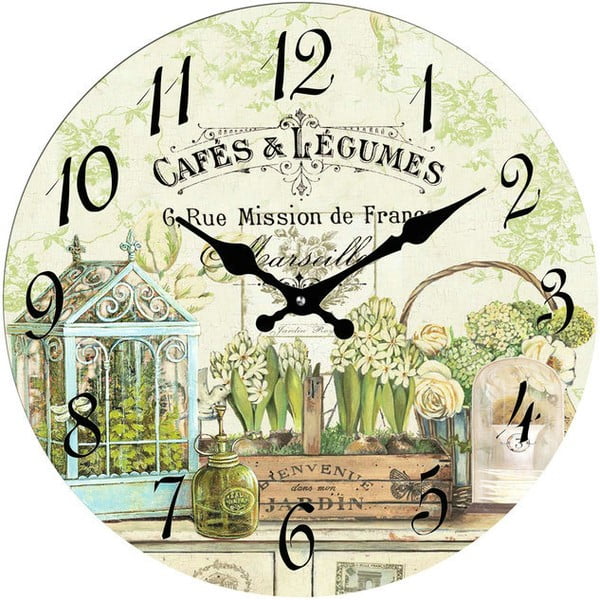 Sklenené hodiny Cafés & Legumes, 30 cm