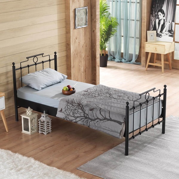 Čierna kovová jednolôžková posteľ s roštom 90x200 cm Hatkus – Kalune Design-image-3