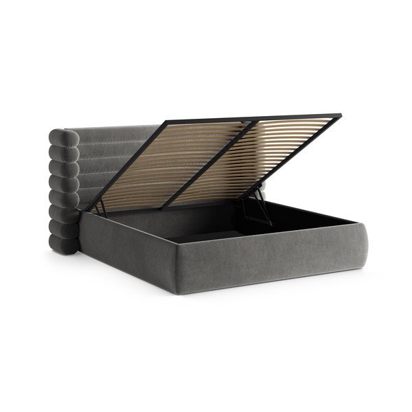 Sivá čalúnená dvojlôžková posteľ s úložným priestorom s roštom 200x200 cm Mount – Micadoni -image-2