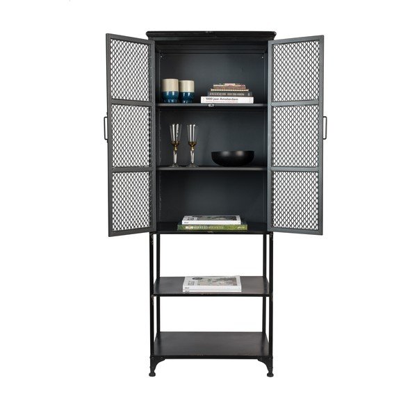 Čierna kovová vitrína 60x161 cm Denver – Dutchbone-image-4