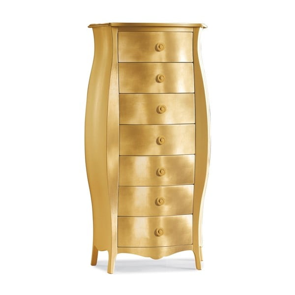 Drevená komoda v zlatej farbe so 7 zásuvkami Castagnetti