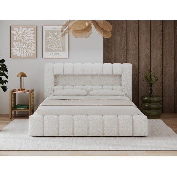 Krémovobiela čalúnená dvojlôžková posteľ s úložným priestorom s roštom 160x200 cm Lamica – ELTAP-image-2