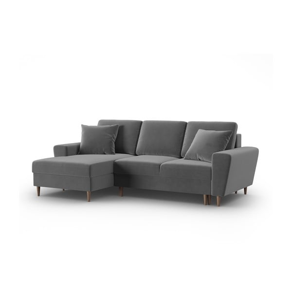 Svetlosivá zamatová rozkladacia/s úložným priestorom rohová pohovka (ľavý roh/s leňoškou) Kyoto – Cosmopolitan Design-image-4