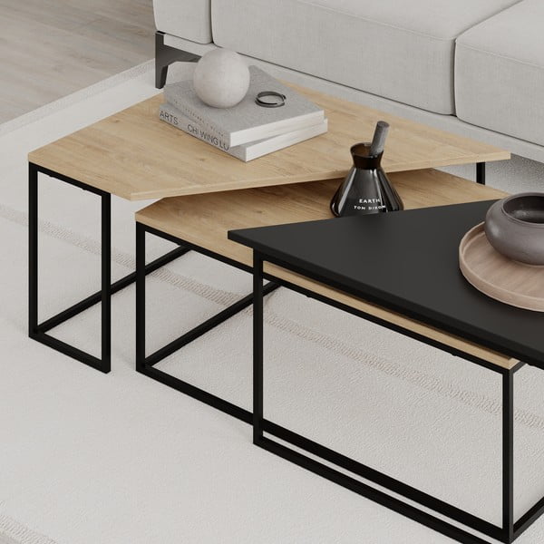 Konferenčné stolíky v súprave 3 ks s doskou v dubovom dekore v prírodnej farbe 70x110 cm Titan – Marckeric-image-4