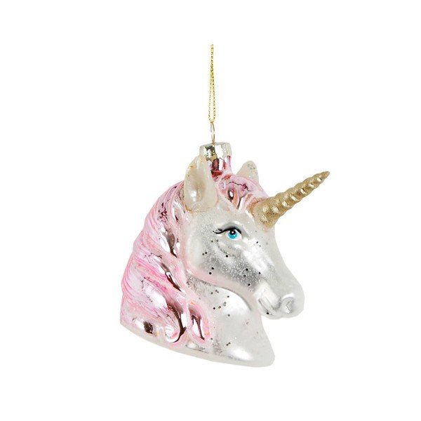 Sklenená ručne vyrobená vianočná ozdoba 9 cm Pink Shimmer Unicorn – Sass & Belle