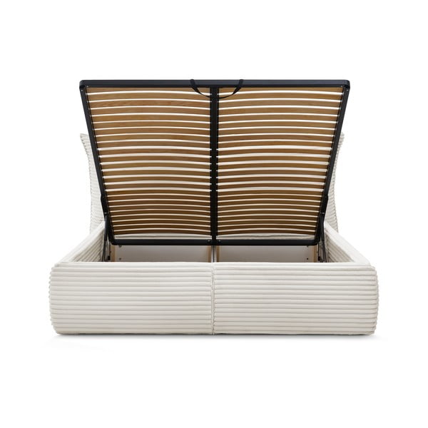 Krémovobiela čalúnená dvojlôžková posteľ s úložným priestorom s roštom 160x200 cm Jade – Bobochic Paris-image-4