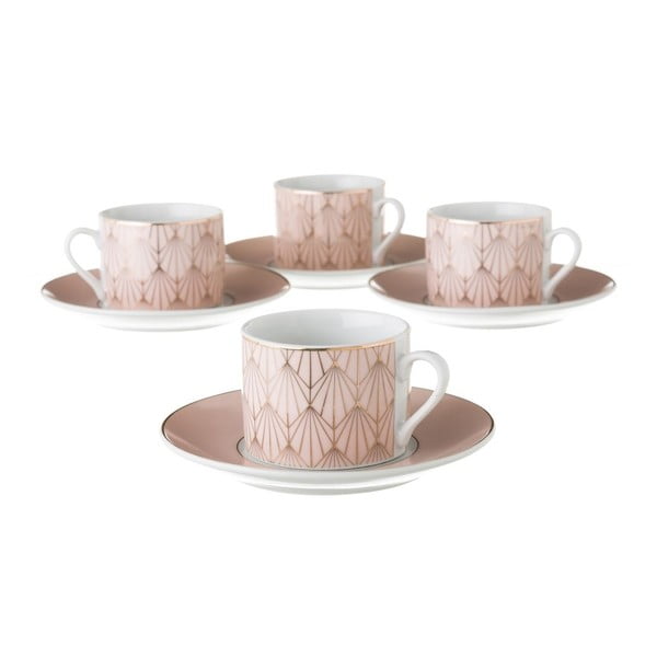 Sada 4 ružových porcelánových hrnčekov s tanierikmi Unimasa Art, 180 ml
