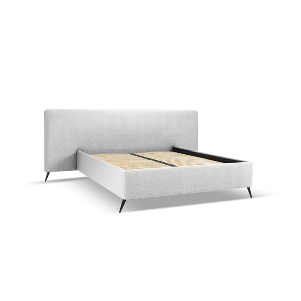 Svetlosivá čalúnená dvojlôžková posteľ s úložným priestorom a roštom 140x200 cm Walter – Milo Casa