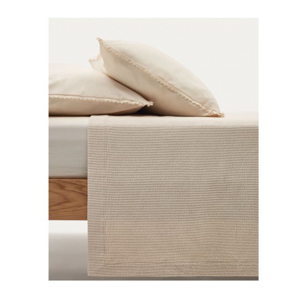 Béžový bavlnený pléd 240x260 cm Bedar – Kave Home-image-2