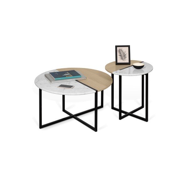 Odkladací stolík s doskou z dubového dreva a mramoru TemaHome Sonata, ø 50 cm-image-2