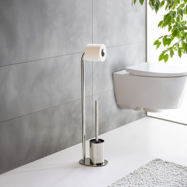 Stojan na toaletný papier so štetkou z nehrdzavejúcej ocele v lesklej striebornej farbe Levante – Wenko-image-2