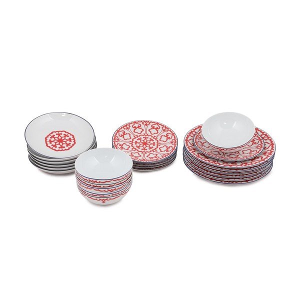 24-dielny set bílého porcelánového riadu s červeným vzorom Kütahya Porselen Desen-image-2