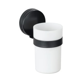 Čierno-biely nástenný pohárik na kefky Wenko Static-Loc® Plus