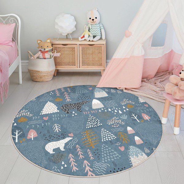 Modrý prateľný detský koberec ø150 cm Forest Land – Mila Home-image-4