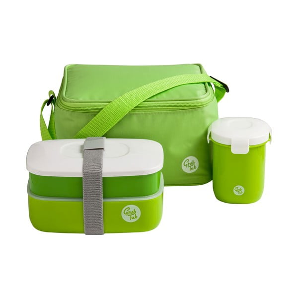Set zeleného desiatového boxu, hrnčeka a tašky Premier Housewares Grub Tub, 21 × 13 cm