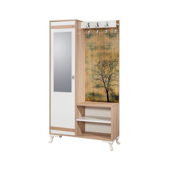 Hnedo-biela predsieňová stena so zrkadlom Inci Tree, výška 196 cm