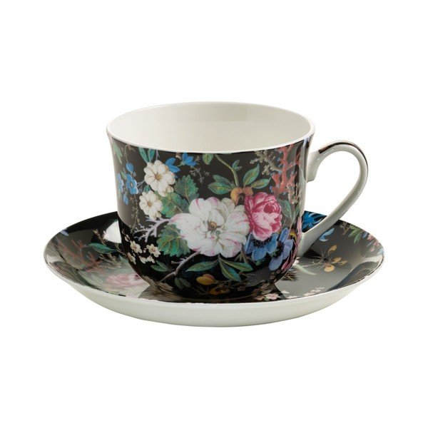 Šálka z kostného porcelánu s tanierikom Maxwell & Williams Midnight Blossom, 460 ml