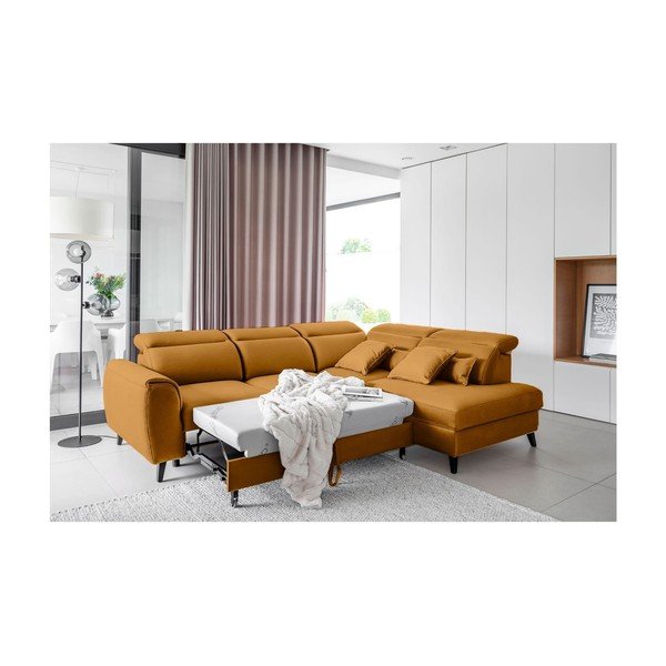 Žltá zamatová rozkladacia/s úložným priestorom rohová pohovka (pravý roh/do L) Noble – ELTAP-image-4