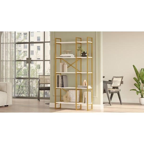 Biely/zlatý regál 87,5x175 cm Monica - Kalune Design-image-3