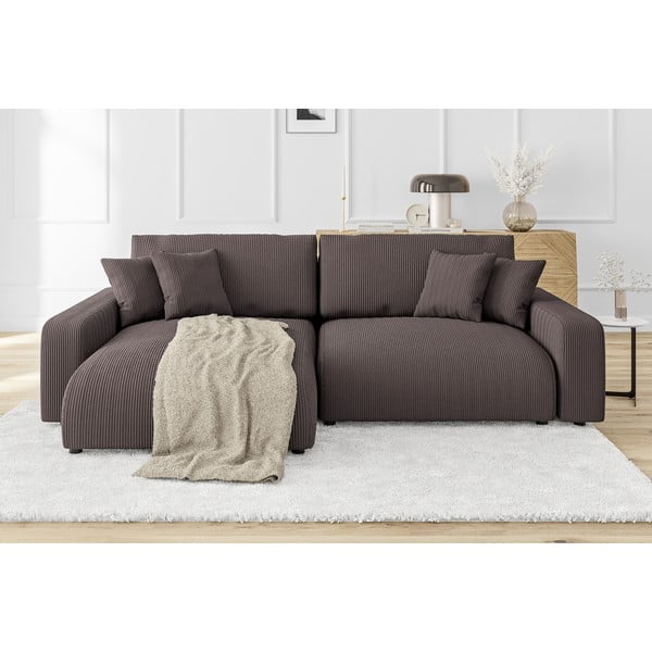 Hnedá menčestrová rozkladacia rohová pohovka (variabilná) Sara – Ropez-image-1