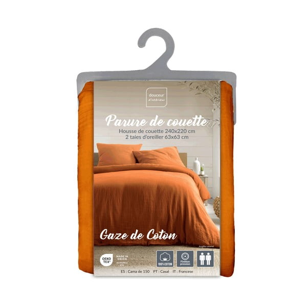 Oranžové/hnedé mušelínové obliečky na dvojlôžko/predĺžené 240x220 cm Angelia – douceur d'intérieur-image-3