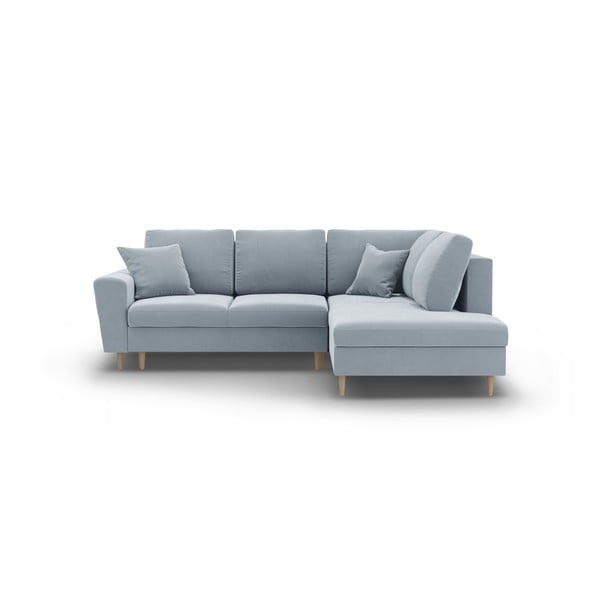 Svetlomodrá zamatová rozkladacia/s úložným priestorom rohová pohovka (pravý roh/do L) Kyoto – Cosmopolitan Design