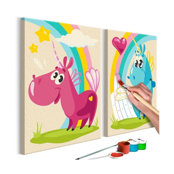 DIY set na tvorbu vlastného dvojdielneho obrazu na plátne Artgeist Sweet Unicorns, 33 × 23 cm