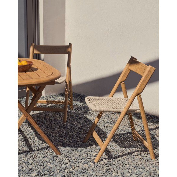 Drevená záhradná stolička v bielo-prírodnej farbe Dandara – Kave Home-image-1