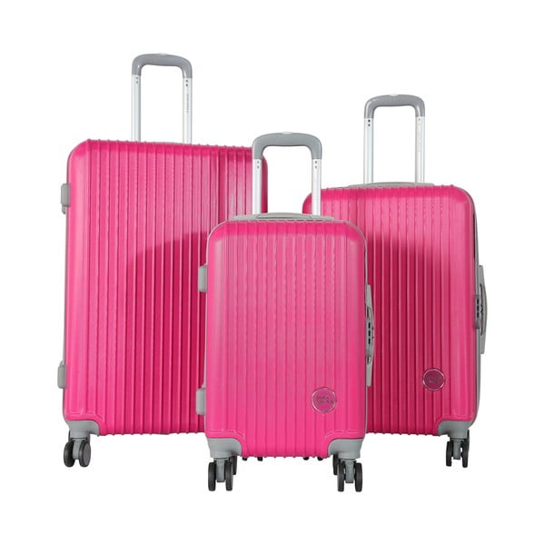 Sada 3 ružových cestovných kufrov na kolieskách Travel World Emilia