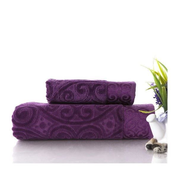 Sada uteráka a osušky Hanzade Purple, 50x90 cm a 70x140 cm