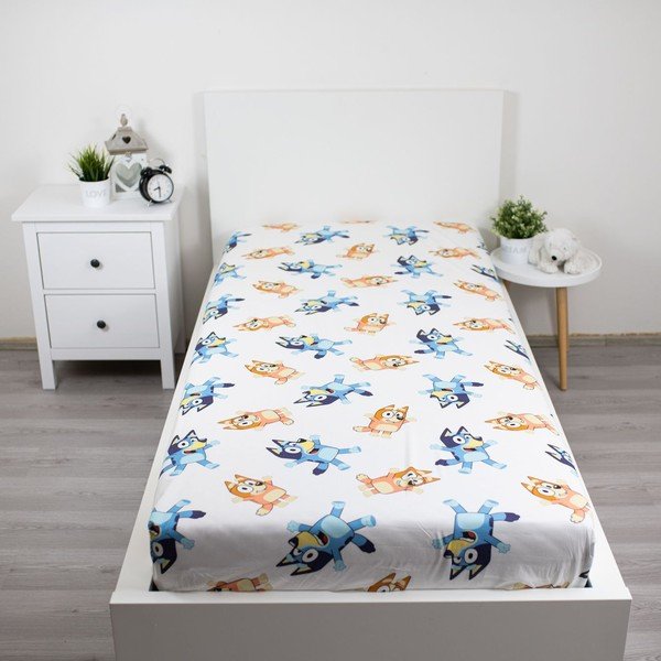 Biela napínacia bavlnená detská plachta na jednolôžko 90x200 cm Bluey – Jerry Fabrics-image-1