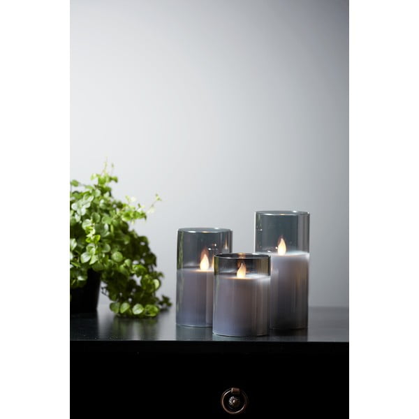 Sivá LED vosková sviečka v skle Star Trading M-Twinkle, výška 12,5 cm-image-4
