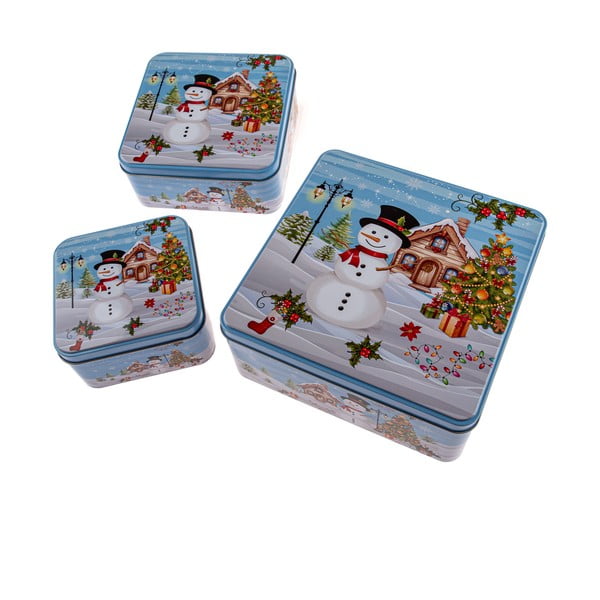 Kovové dózy v súprave 3 ks na zákusky Snowman – Dakls