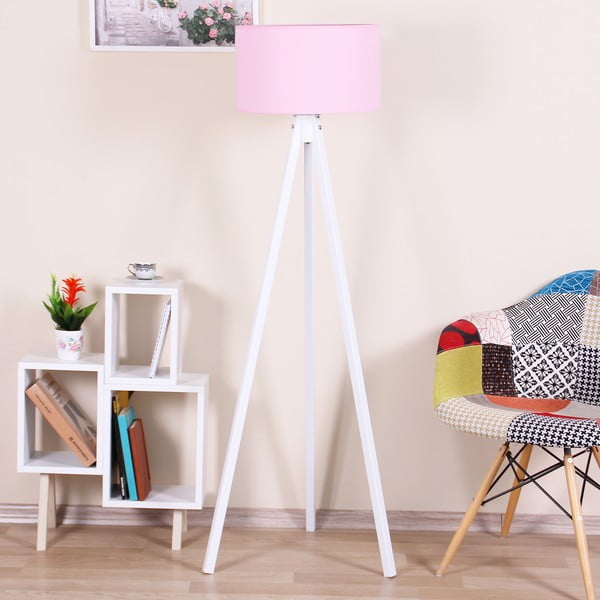 Biela voľne stojacia lampa so svetloružovým tienidlom Kate Louise Beyaz