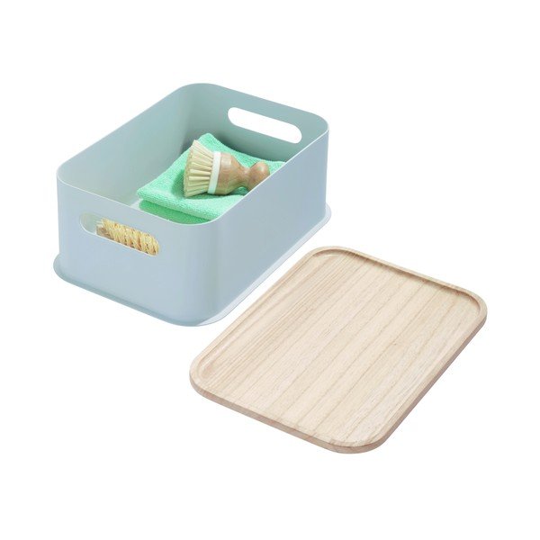 Sivý úložný box s vekom z dreva paulownia iDesign Eco Handled, 21,3 x 30,2 cm-image-3