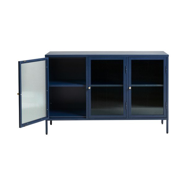 Modrá kovová vitrína Unique Furniture Bronco, výška 85 cm-image-3