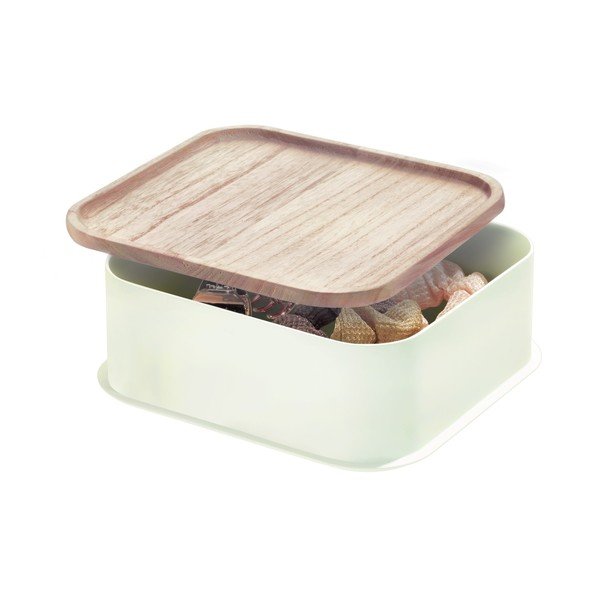 Biely úložný box s vekom z dreva paulownia iDesign Eco, 21,3 x 21,3 cm-image-1