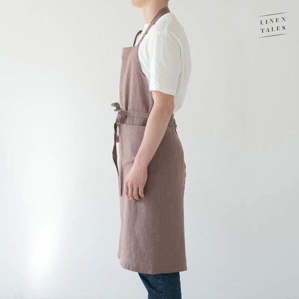 Starofialová ľanová zástera Linen Tales Chef, dĺžka 100 cm-image-3
