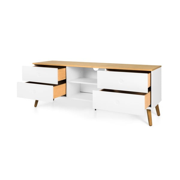 Biely TV stolík s detailmi v dekore dubového dreva Tenzo Dot, šírka 162 cm-image-2