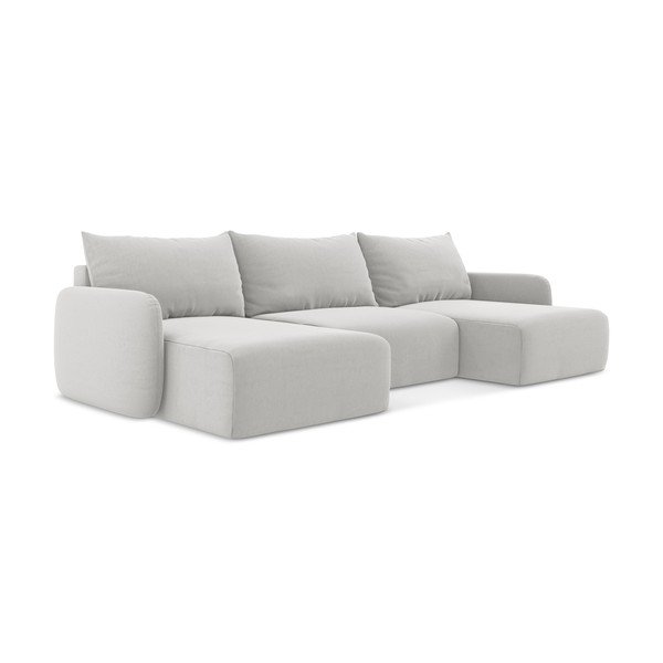 Svetlosivá zamatová rozkladacia/s úložným priestorom rohová pohovka (do tvaru "U") Kalena – Makamii-image-2