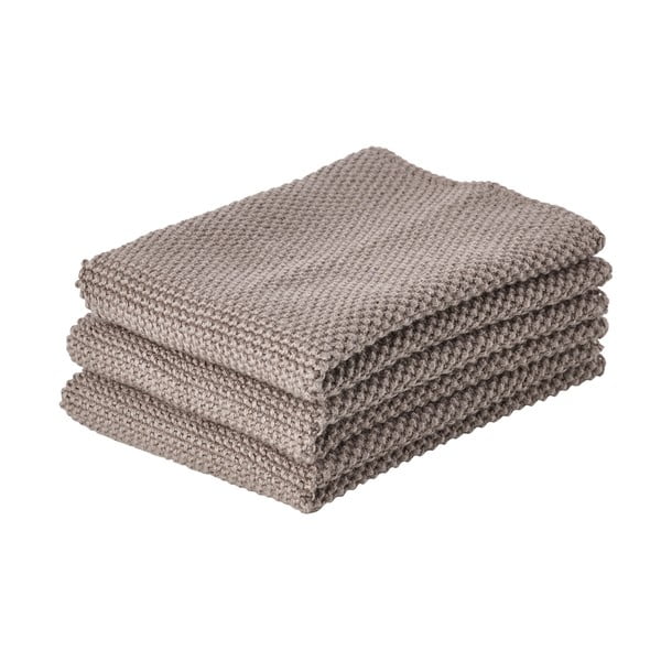 Súprava 3 hnedých bavlnených kuchynských utierok Zone Natural